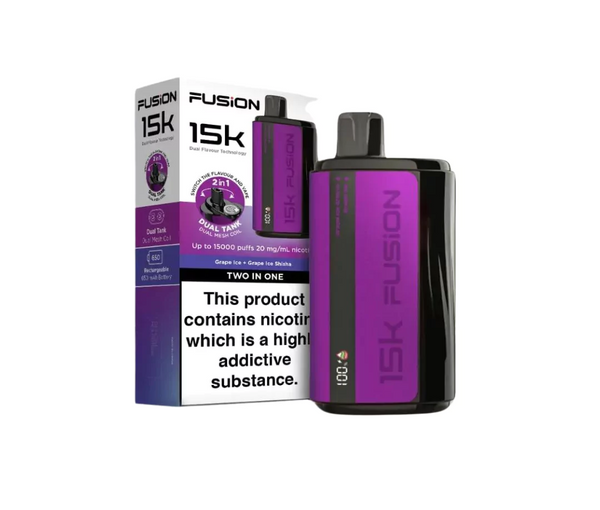 GRAPE ICE SHISHA + DOUBLE APPLE SHISHA - IVG FUSION 2 IN 1 DISPOSABLE 15000 PUFFS 20MG